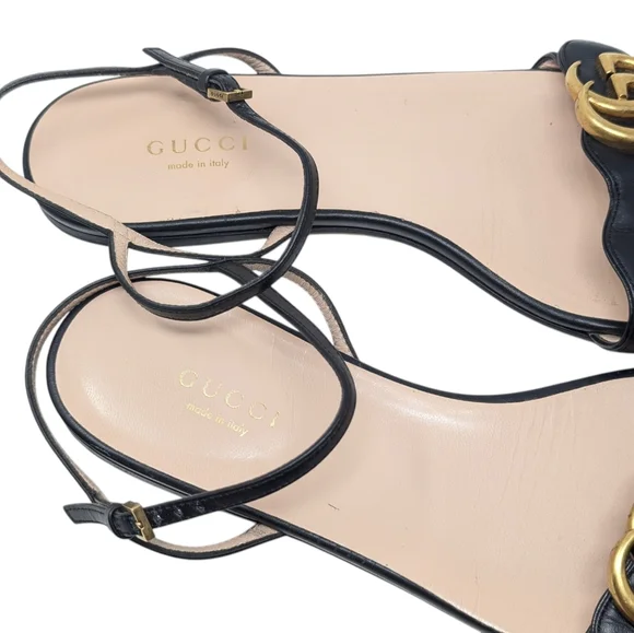 Gucci Marmont GG Double G Black Flat Sandal Size EU 37.5 - Picture 3 of 13